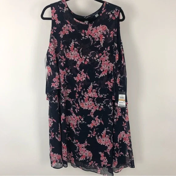 NWT Tommy Hilfiger Floral Print Tiered Shift Dress Flowy A-line Mini Tank Dress - Picture 3 of 5